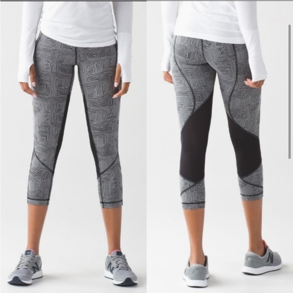 Lululemon Pace Rival Crop Tights Maze Jacquard White Black with Mesh Size 4 - Picture 2 of 10